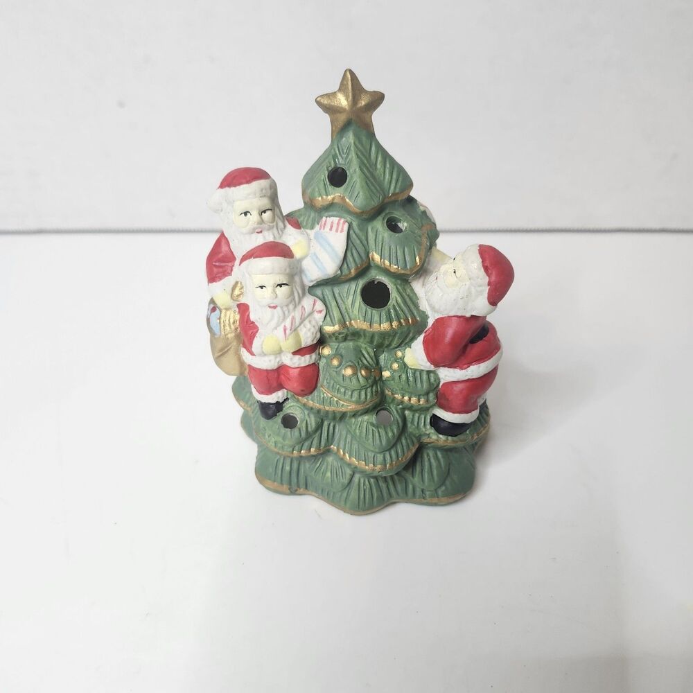 1994 Vintage Christmas Tree Tealight Candle Holder 3 Santa's Climbing Tree